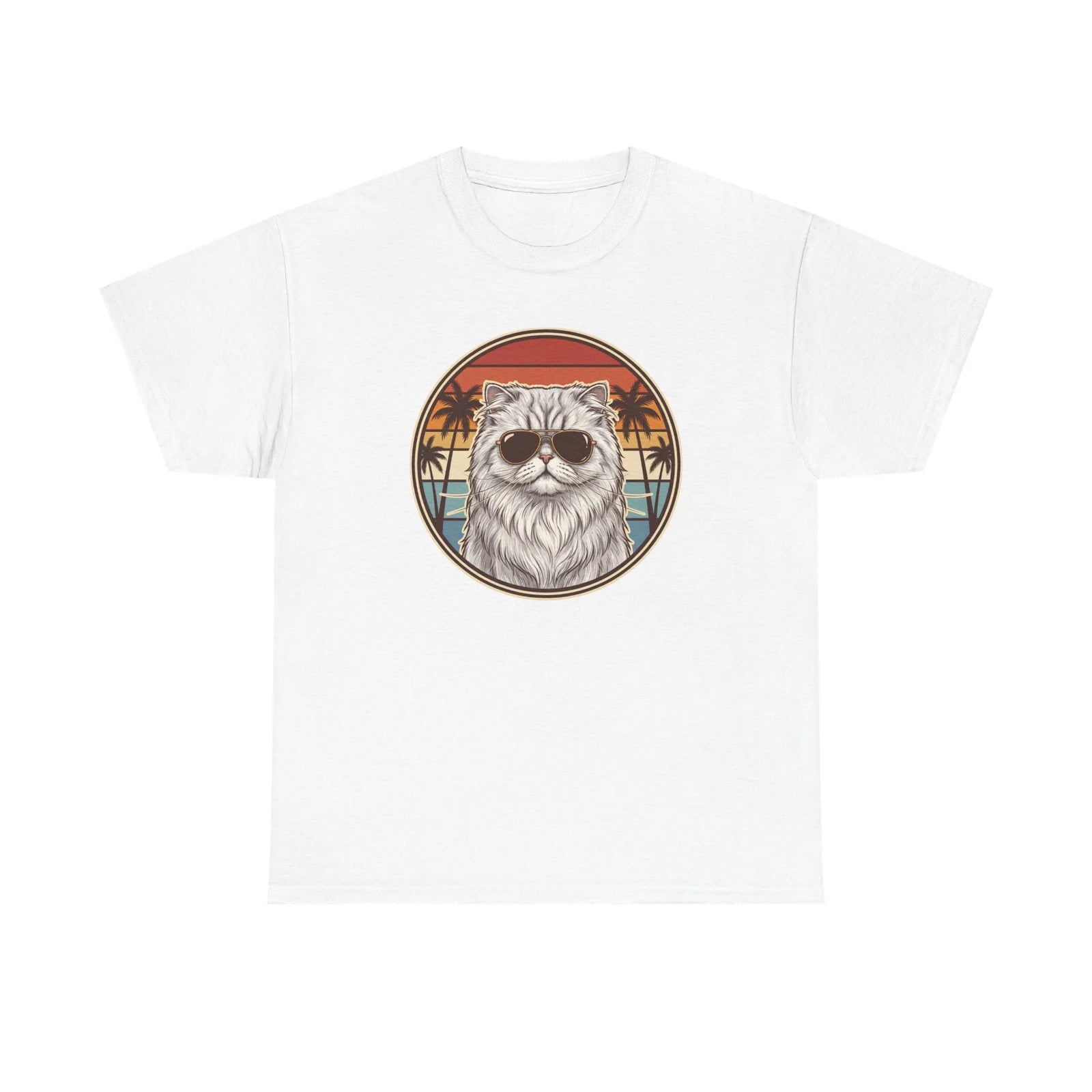 Persian Cool Cats 70s Sunset Aviators T-Shirt - Heavy Cotton Classic Fit Tee - Unisex White