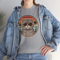 Scottish Fold Cat 70s Aviator T-Shirt - Heavy Cotton Classic Fit Crewneck - Unisex White
