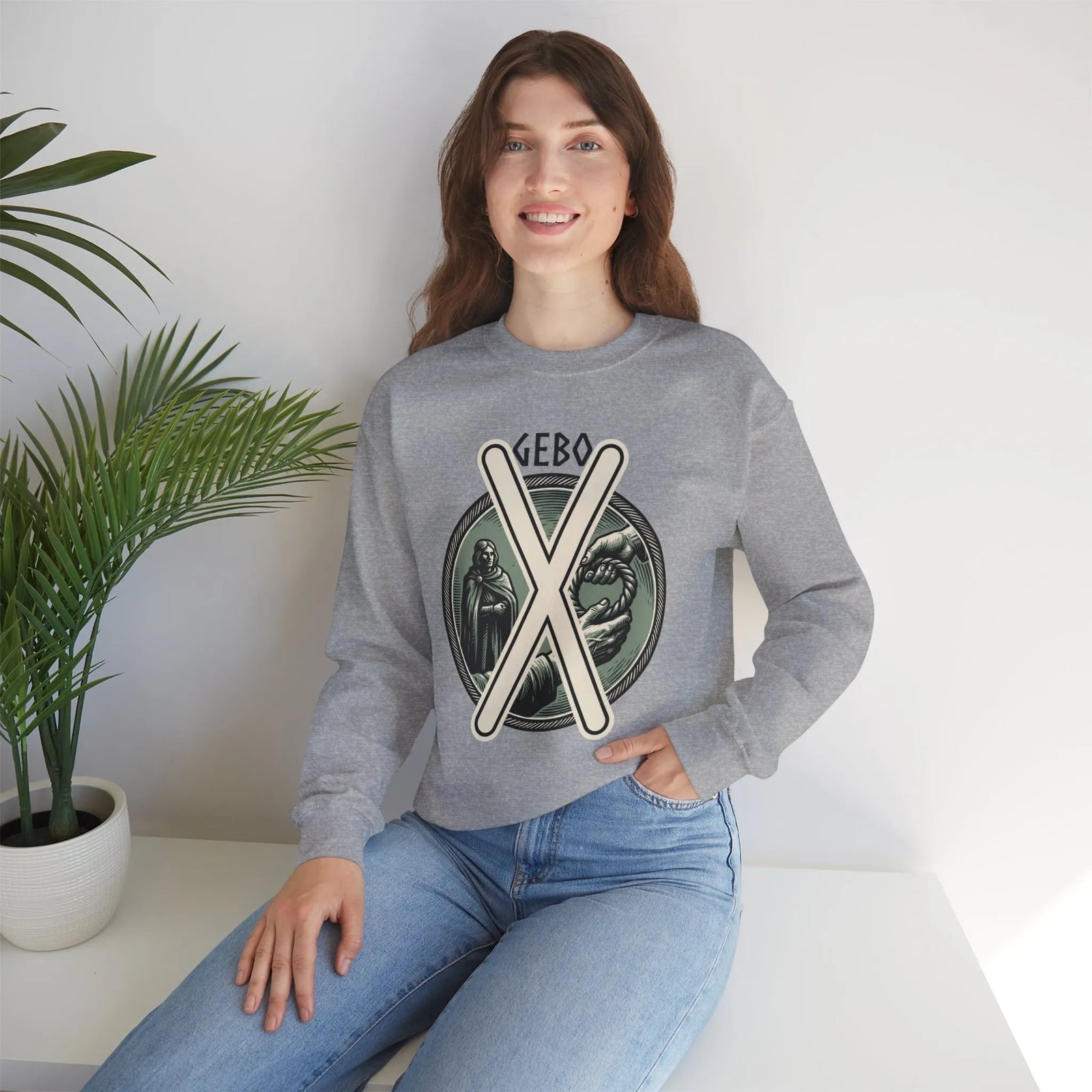 Gebo Rune Gift Cycle Graphic Sweatshirt - Heavyweight Cotton Blend Crewneck - Unisex White