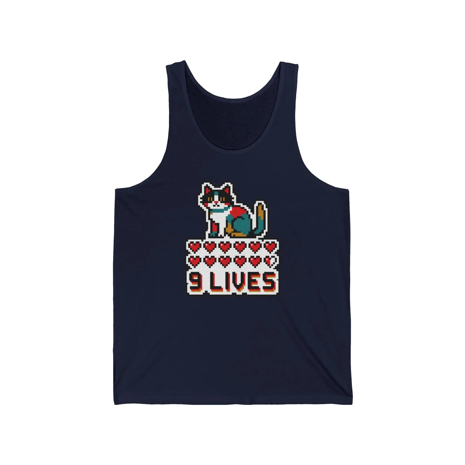 Nine Lives 8-Bit Gaming Cat Tank Top - Lightweight Combed Cotton Jersey - Unisex White