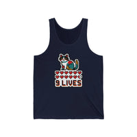Nine Lives 8-Bit Gaming Cat Tank Top - Lightweight Combed Cotton Jersey - Unisex White