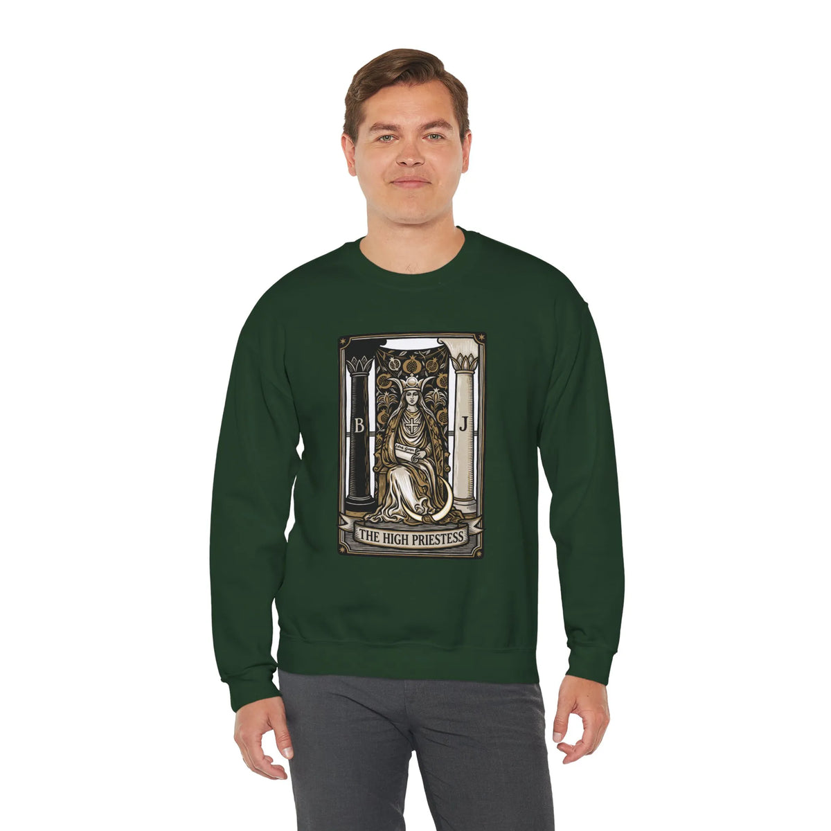 The High Priestess Tarot Card Sweatshirt - Heavy Blend Fleece Crewneck - Unisex White