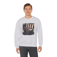 Viking Berserker Dogs Longship Prow Sweatshirt - Heavy Blend Cotton Poly Crewneck - Unisex White