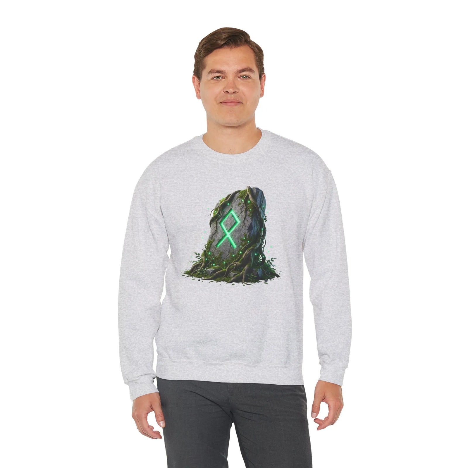 Othala Rune Ancient Stone Sweatshirt - Heavy Blend Cotton Polyester Crewneck - Unisex White