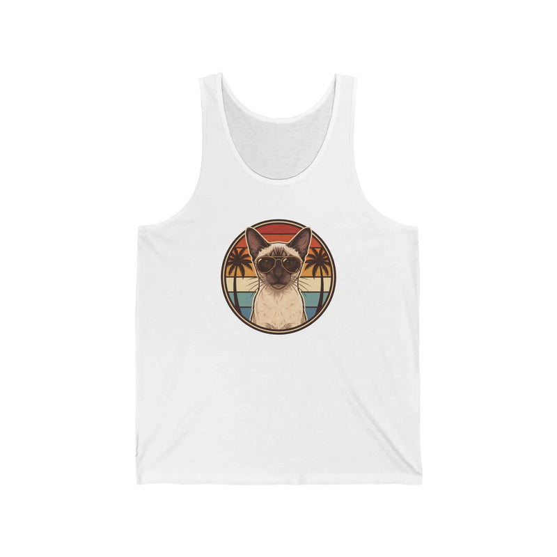 Siamese Cat Aviators Tank Top - Lightweight Cotton Jersey Retail Fit - Unisex White