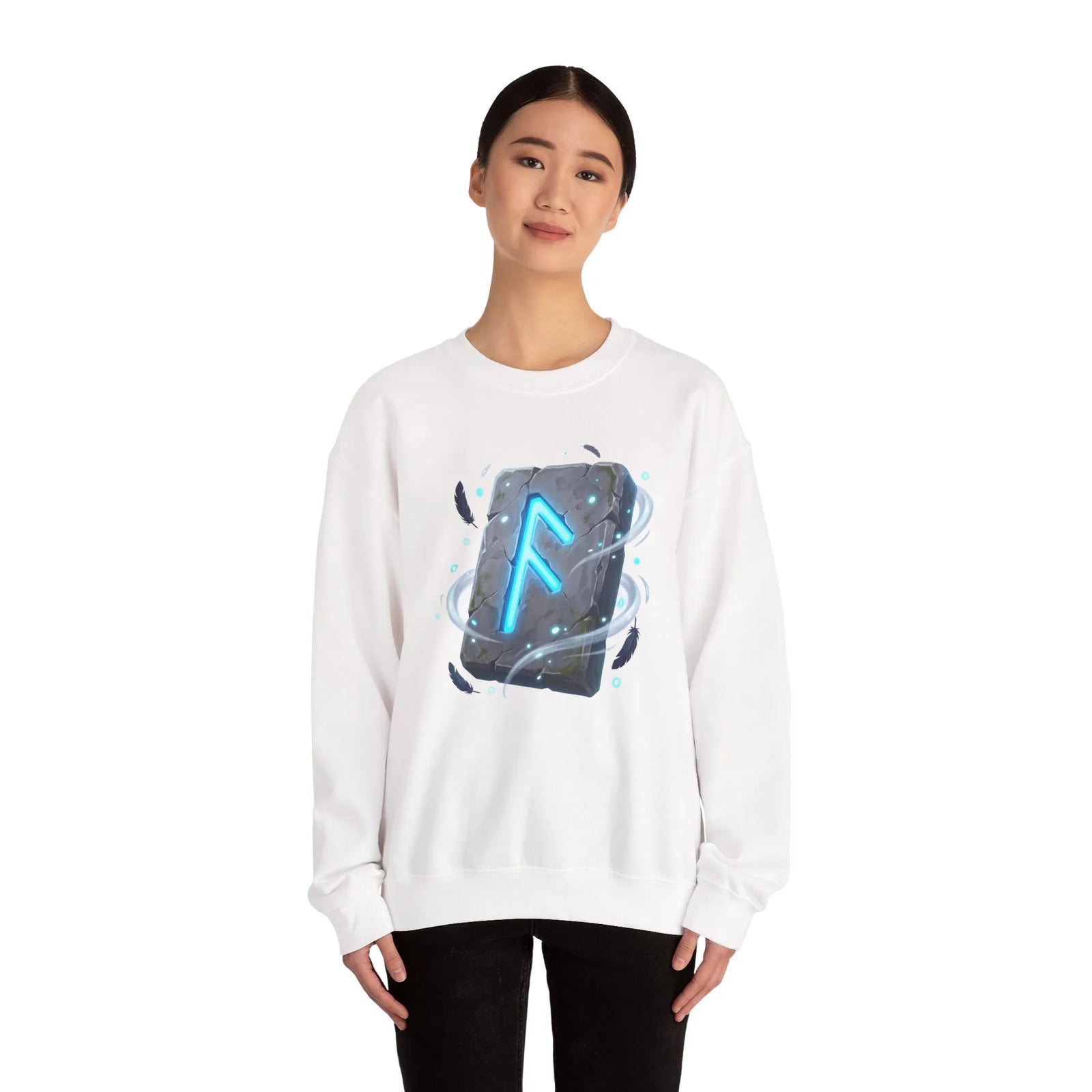 Ansuz Rune Divine Speech Graphic Sweatshirt - Heavy Blend Fleece Crewneck - Unisex White