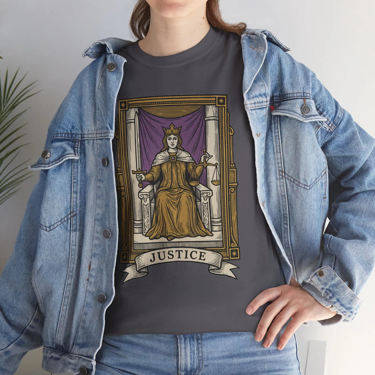 Justice Tarot Card Graphic T-Shirt - Heavy Cotton Classic Fit Tee - Unisex White