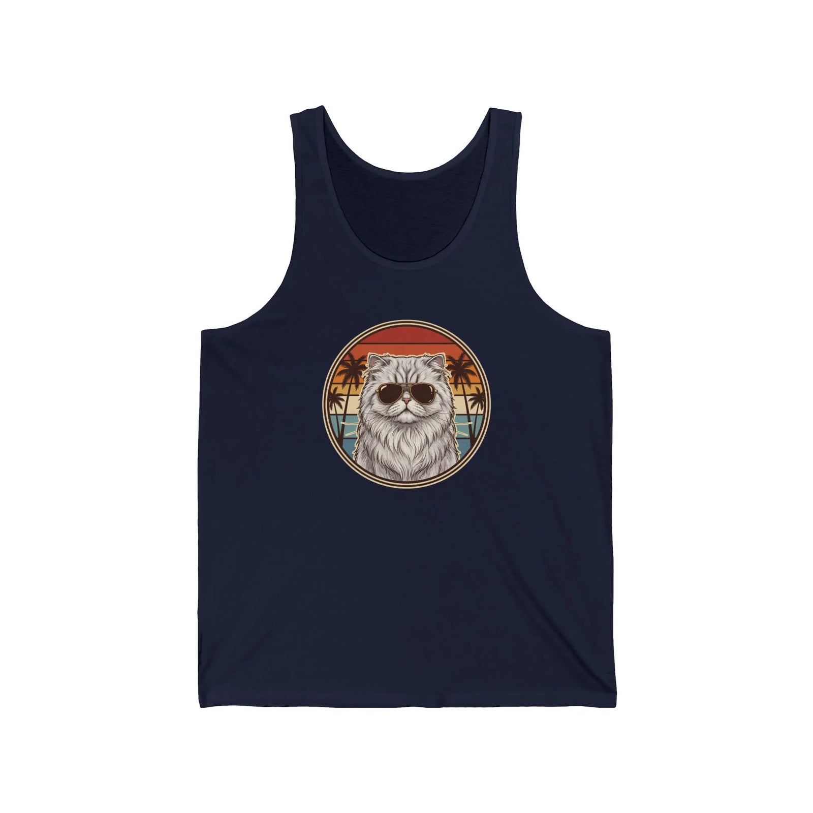 Persian Cool Cat Aviator Graphic Tank Top - Soft Combed Cotton Retail Fit Tank - Unisex White