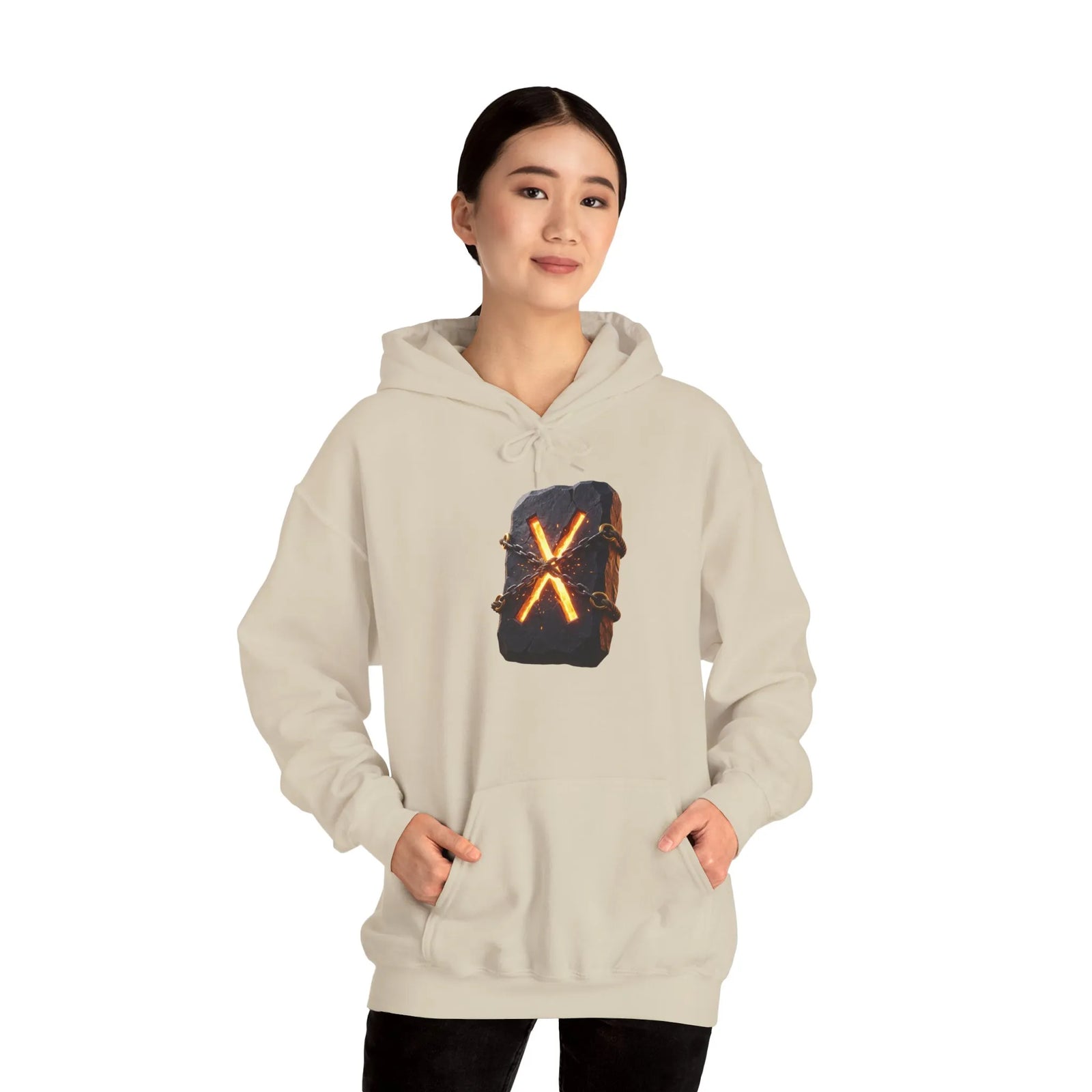 Gebo Rune Symbol Hoodie - Cozy Cotton Blend Fleece Pullover - Unisex White