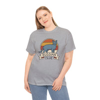 Russian Blue Retro 70s Sunset T-Shirt - Heavy Cotton Classic Fit Tee - Unisex White
