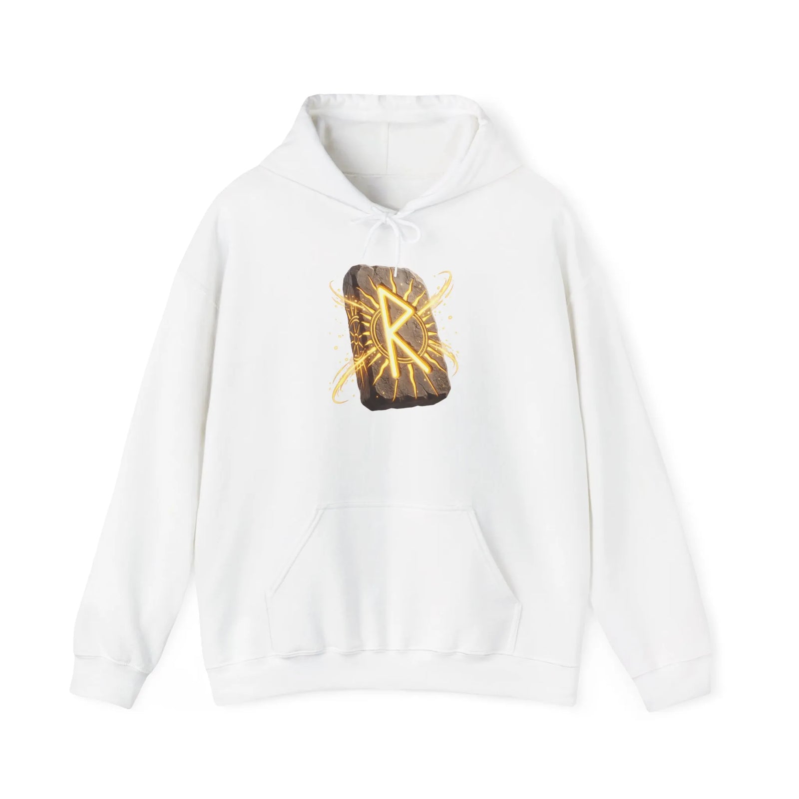 Raido Rune Journey Wheel Hoodie - Soft Cotton Blend Pullover Hooded - Unisex White