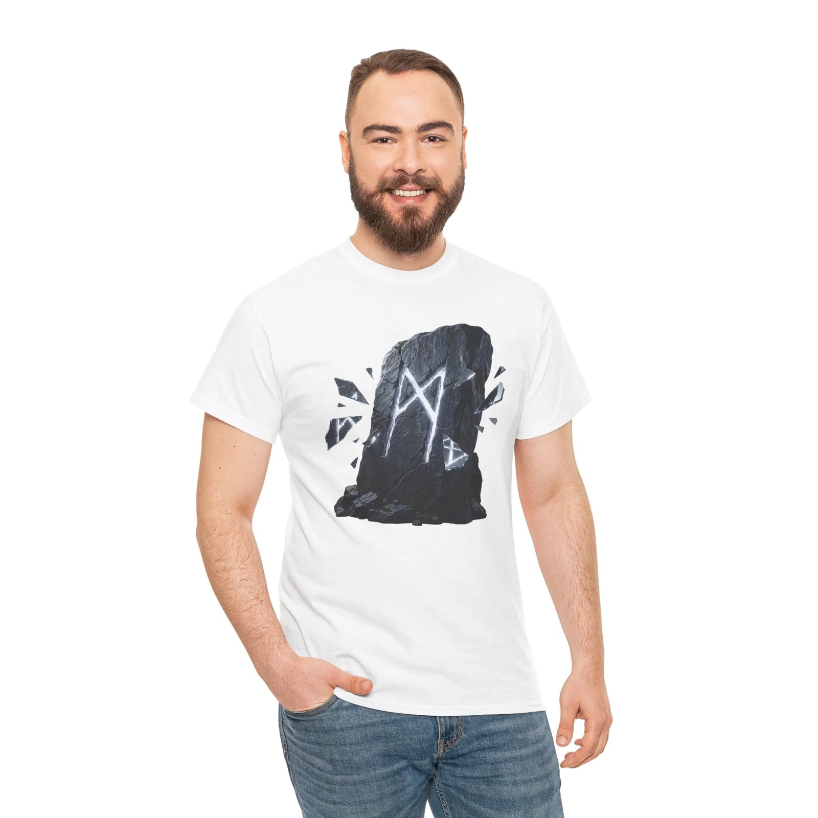 Mannaz Rune Humanity T-Shirt - Heavy Cotton Classic Fit Tee - Unisex White