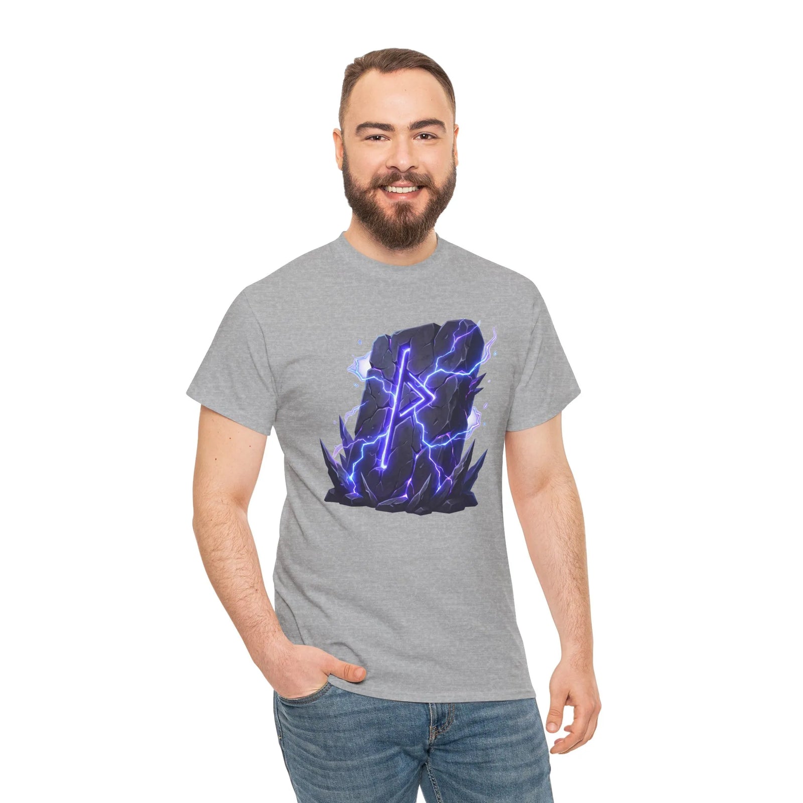 Thurisaz Rune Lightning Graphic T-Shirt - Heavy Cotton Classic Fit Tee - Unisex White