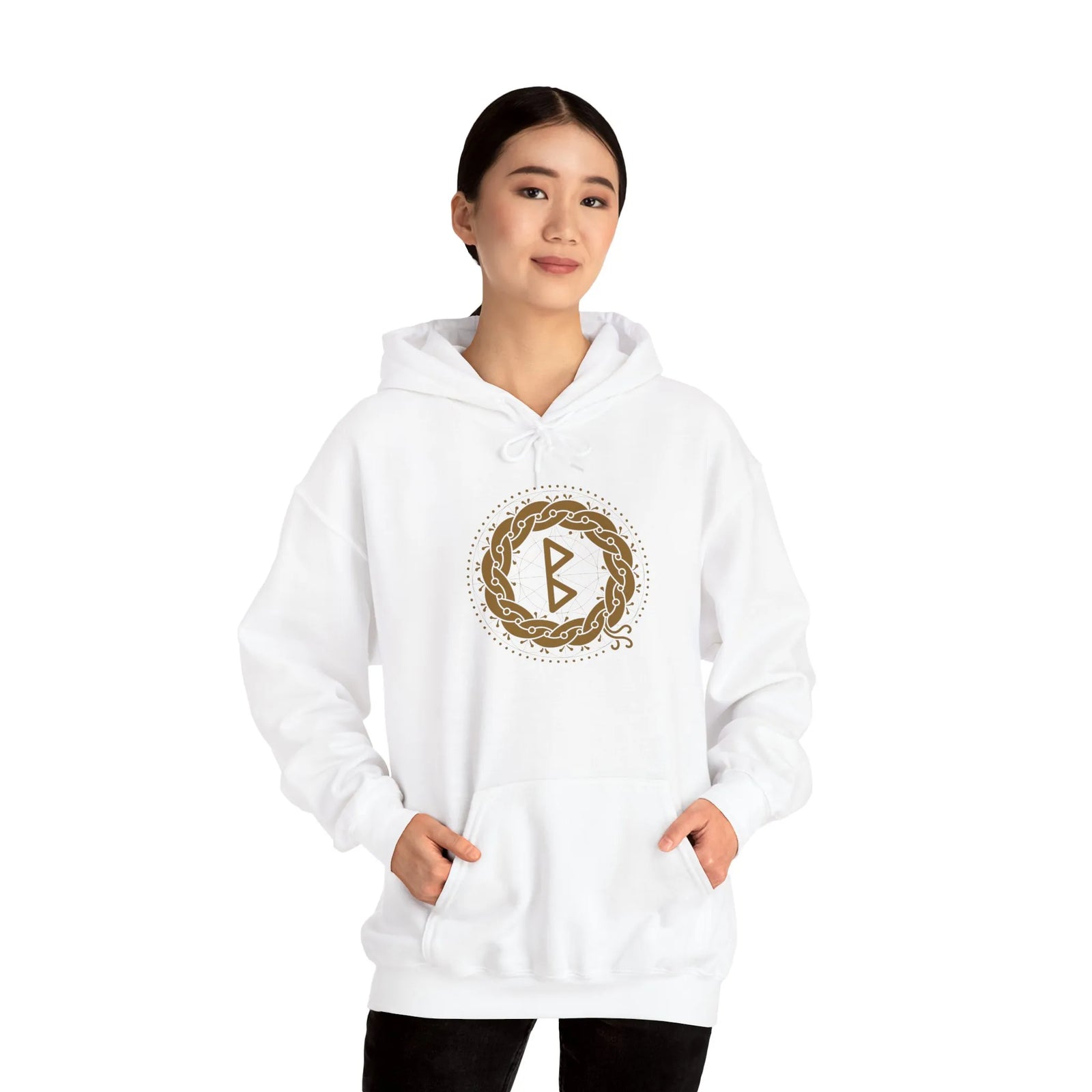 Berkana Earth Mother Rune Hoodie - Heavy Blend Fleece Pullover - Unisex White