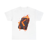 Kenaz Rune Torch Flame T-Shirt - Heavy Cotton Classic Fit Tee - Unisex White