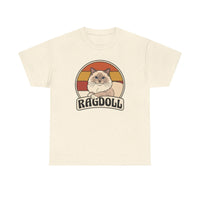 Ragdoll Cat Retro Sunset T-Shirt - Heavyweight Cotton Classic Tee - Unisex White