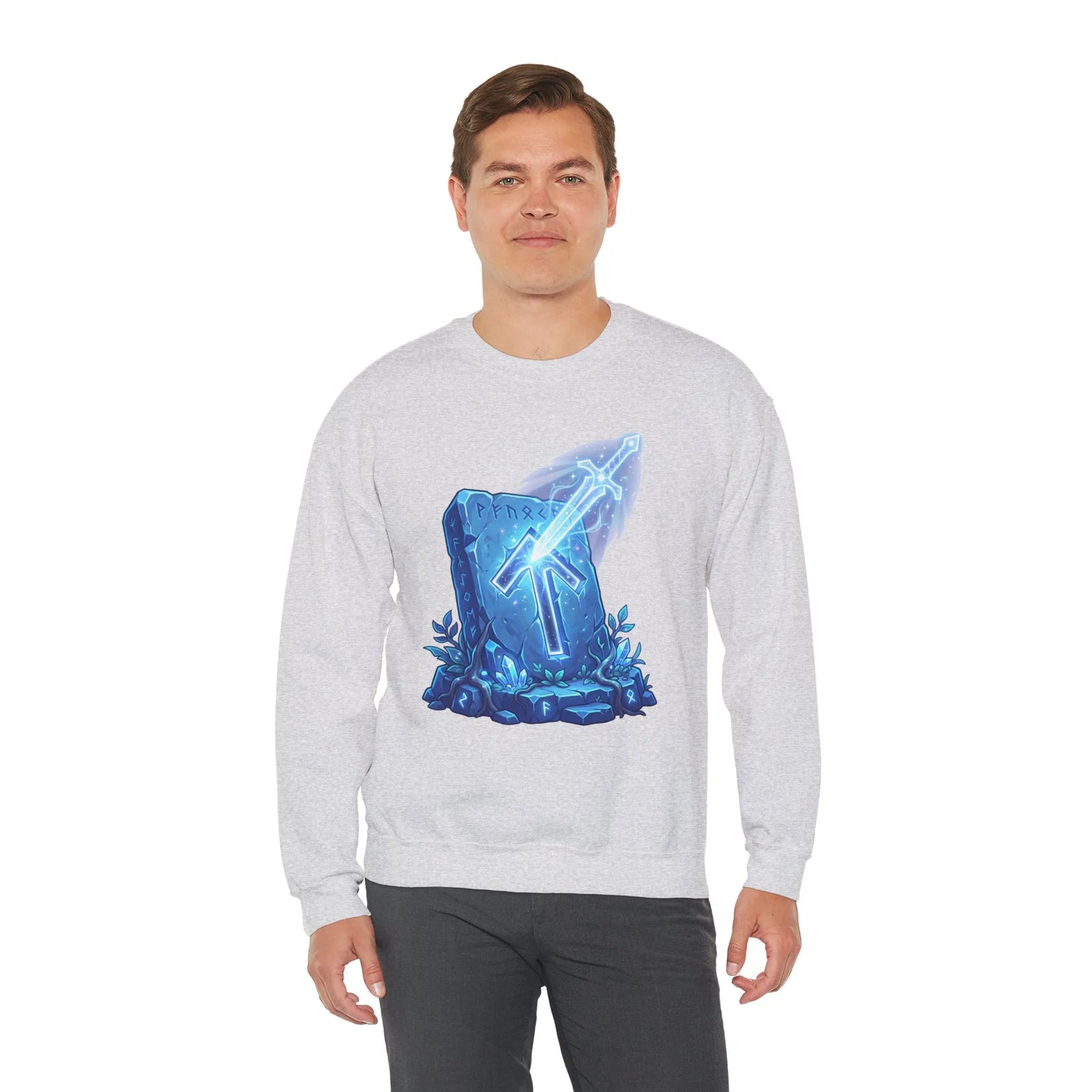 Tiwaz Rune Sword Graphic Sweatshirt - Heavy Blend Crewneck Fit - Unisex White