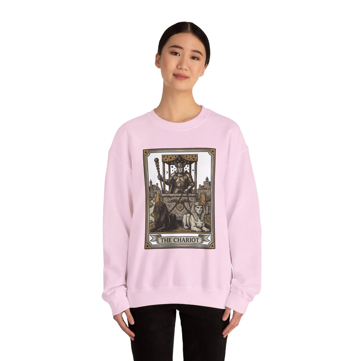 The Chariot Tarot Card Sweatshirt - Heavy Blend Cotton-Poly Crewneck - Unisex White