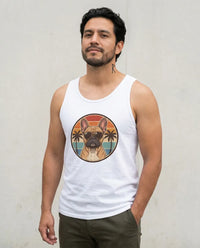 French Bulldog Aviator 70s Sunset Tank Top - Soft Airlume Cotton Jersey - Unisex White