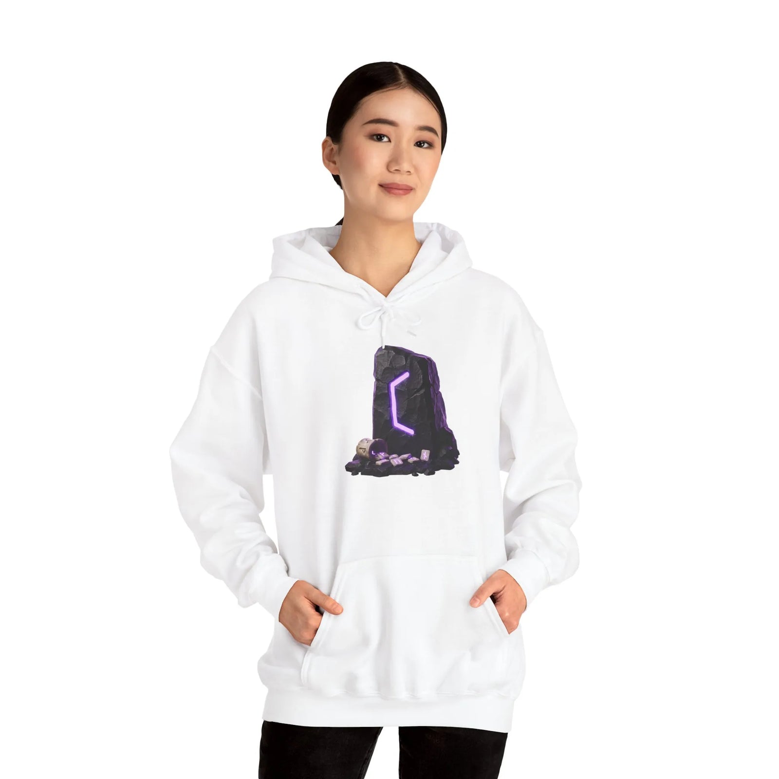 Perthro Rune Mystery Graphic Hoodie - Heavyweight Fleece Pullover - Unisex White