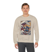 Ronin Wave Ukiyo-e Samurai Dog Sweatshirt - Heavyweight Cotton Blend Crewneck - Unisex White