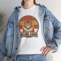 Maine Coon Retro 70s Sunset T-Shirt - Heavy Cotton Classic Fit Tee - Unisex White