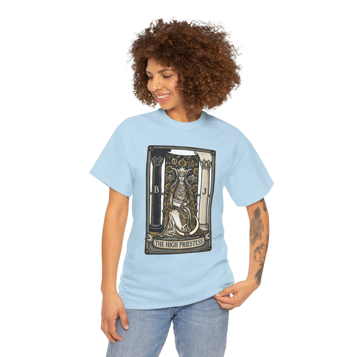 The High Priestess Tarot Card T-Shirt - Heavy Cotton Classic Fit Tee - Unisex White