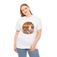 Shiba Inu Retro Sunset Graphic T-Shirt - Heavyweight Cotton Classic Fit - Unisex White