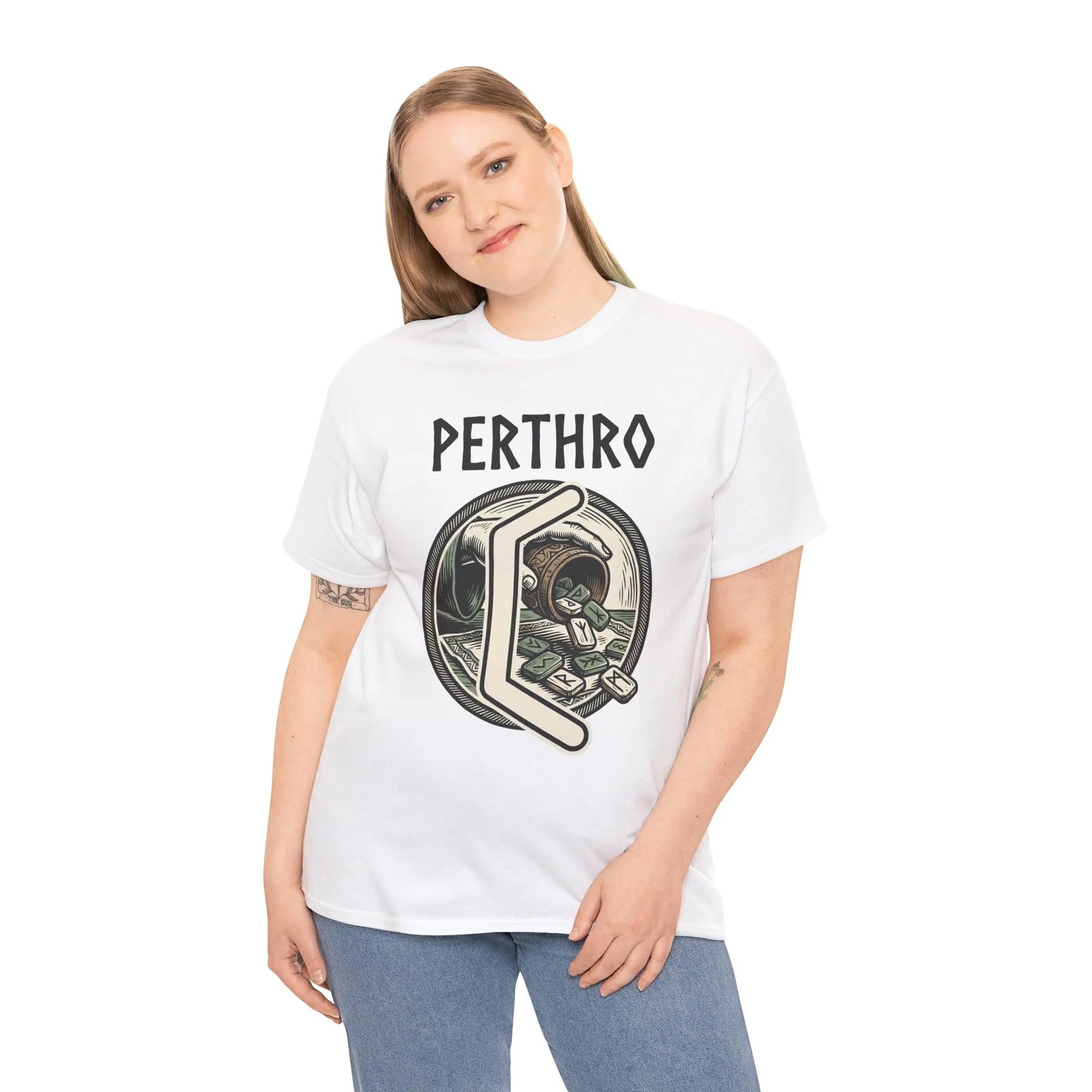 Perthro Norse Rune Graphic T-Shirt - Heavy Cotton Classic Fit Tee - Unisex White