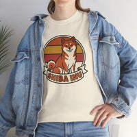 Shiba Inu Retro Sunset Graphic T-Shirt - Heavyweight Cotton Classic Fit - Unisex White
