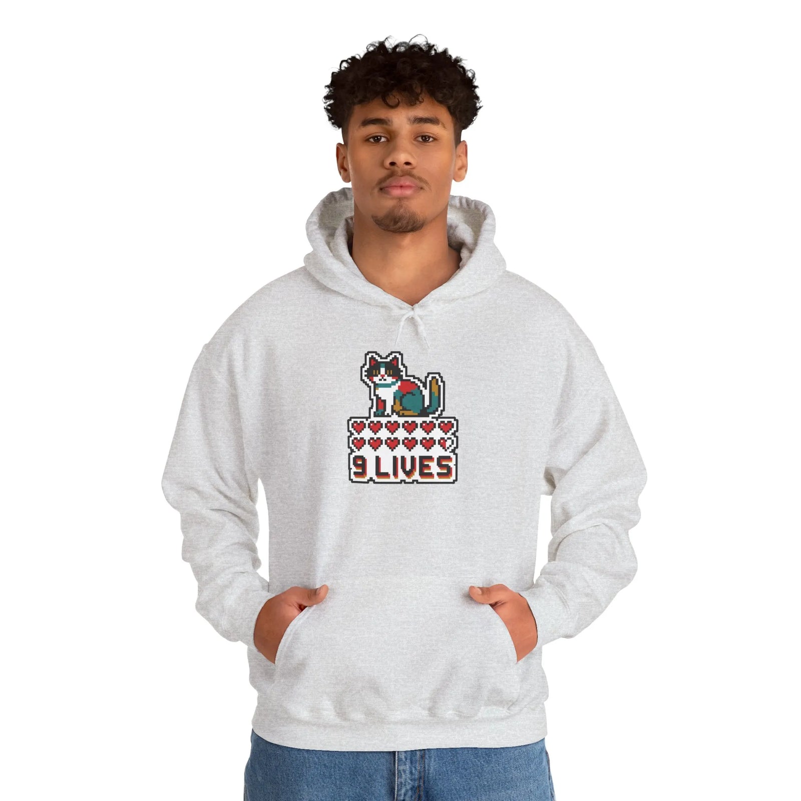 8-Bit Pixel Gaming Cats Hoodie - Heavy Blend Cotton Blend Fleece Pullover - Unisex White