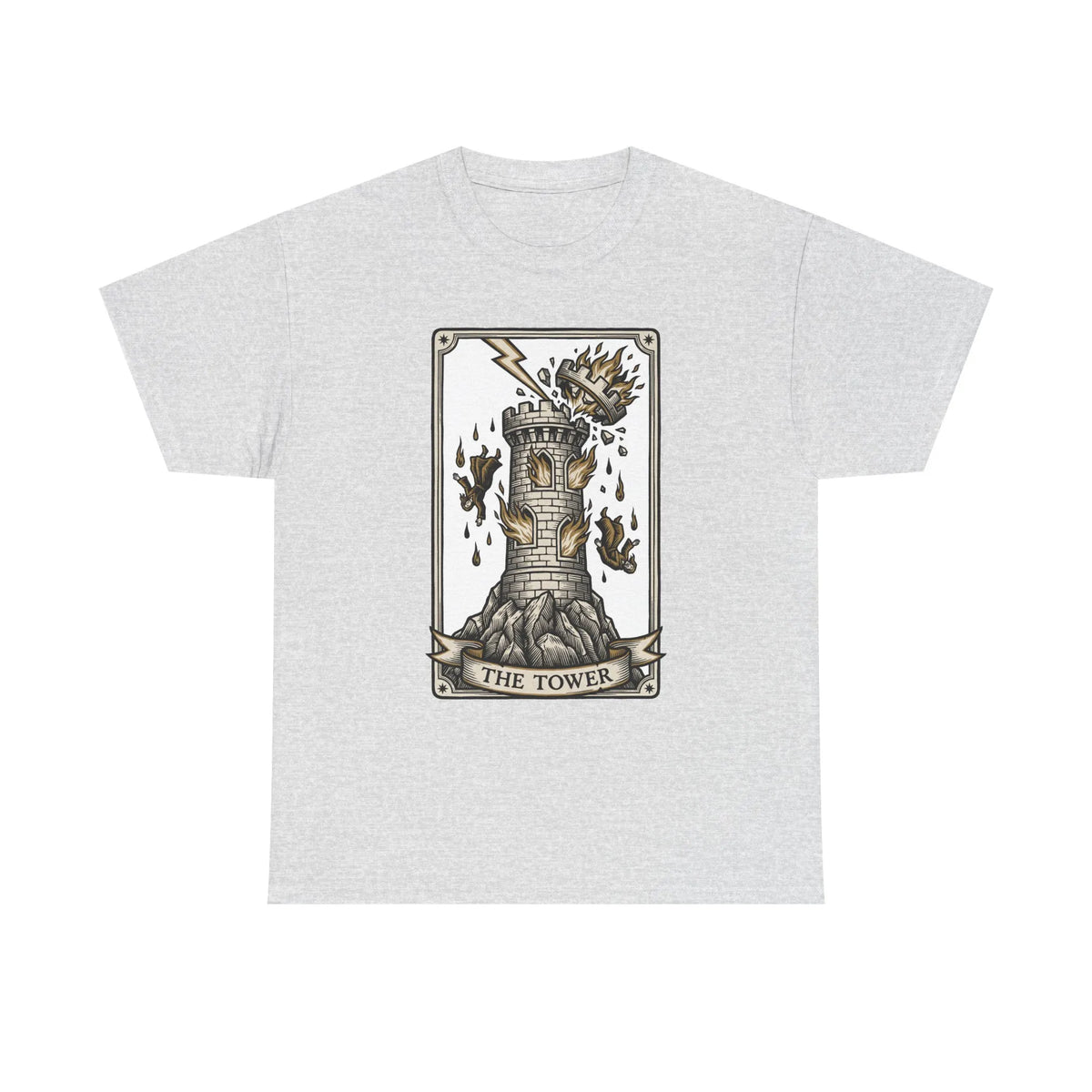 The Tower Tarot Card Graphic T-Shirt - Heavy Cotton Classic Fit Tee - Unisex White