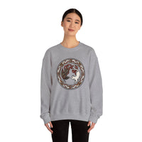 Norse Woodcut Cat & Raven Sweatshirt - Classic Fit Heavy Blend Crewneck - Unisex White