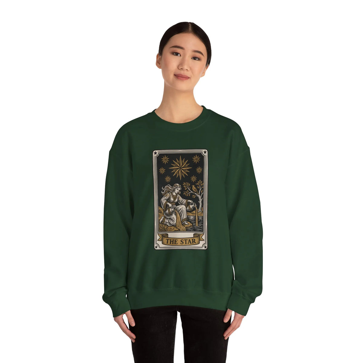 The Star Tarot Card Sweatshirt - 50/50 Cotton Polyester Crewneck - Unisex White