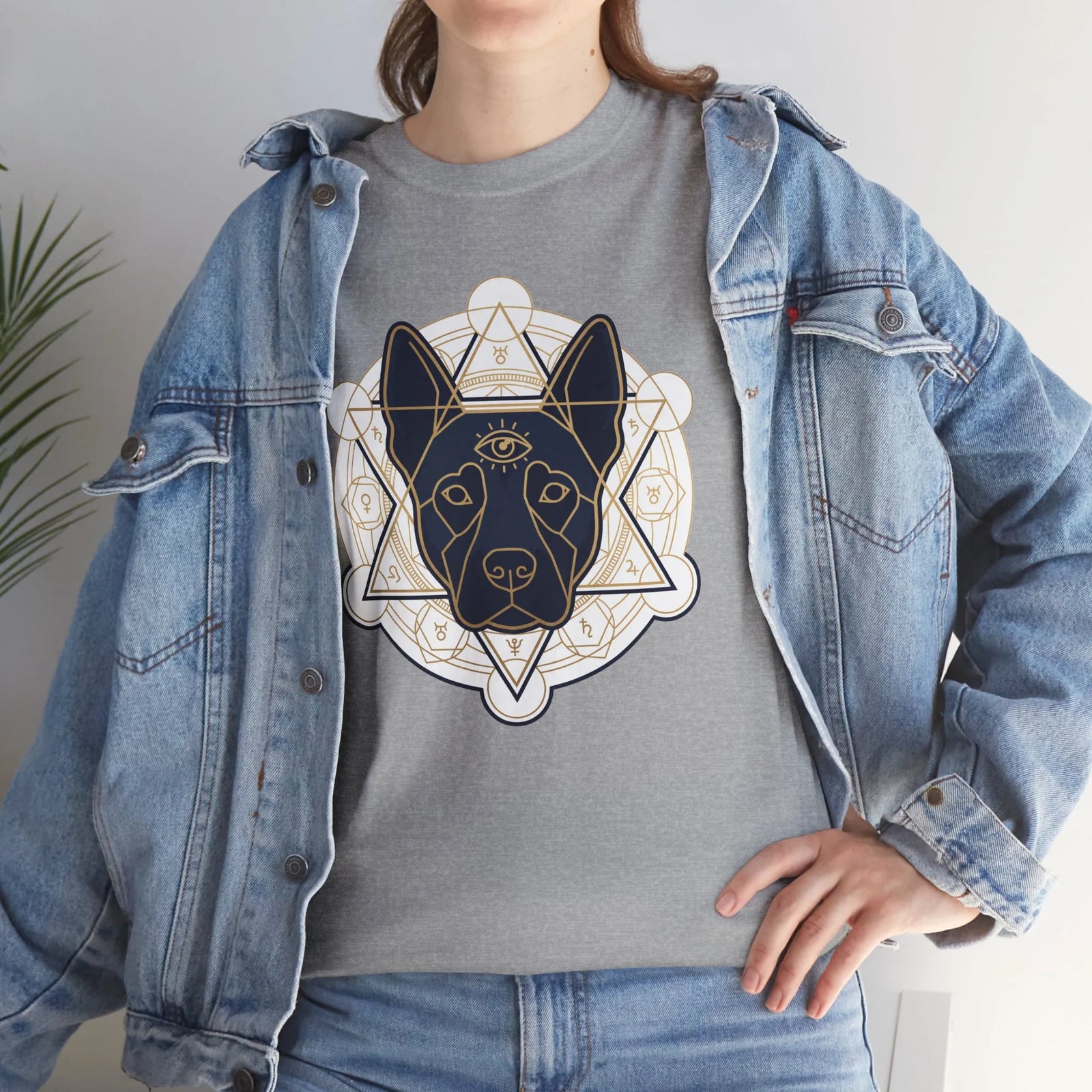 Third Eye Spirit Dog Sacred Geometry T-Shirt - Heavyweight Cotton Classic Fit Tee - Unisex White