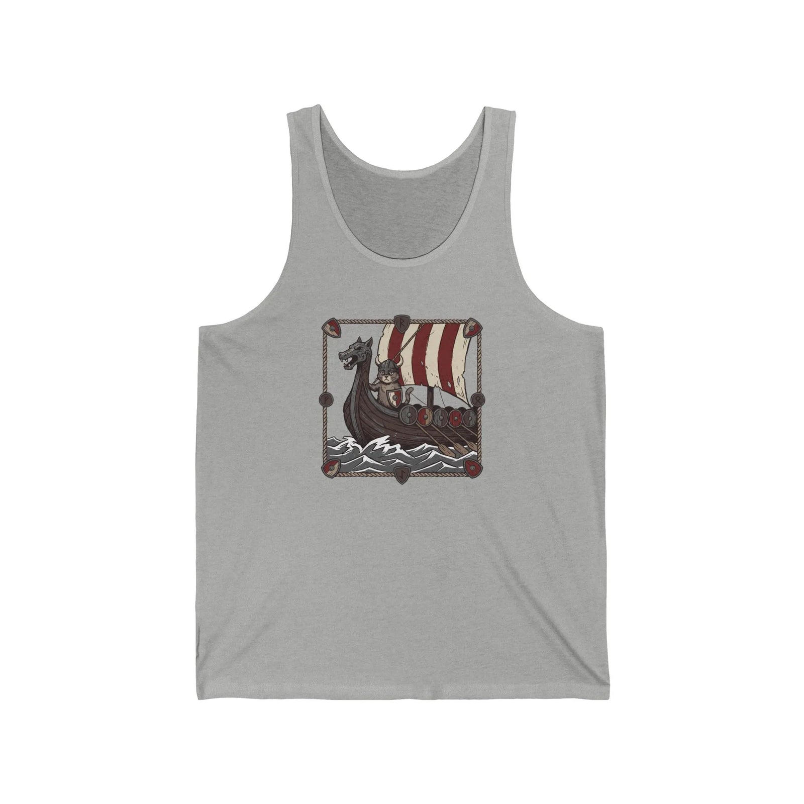 Viking Berserker Cat Longship Graphic Tank Top - Soft Ringspun Cotton Jersey - Unisex White