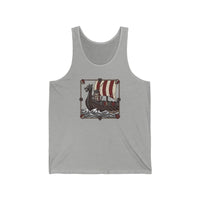 Viking Berserker Cat Longship Graphic Tank Top - Soft Ringspun Cotton Jersey - Unisex White