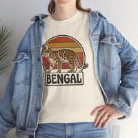 Bengal Cat Retro Sunset T-Shirt - Heavy Cotton Classic Fit Tee - Unisex White