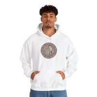 Freyja's Sacred Cat Woodcut Hoodie - Heavy Blend Cotton Poly Pullover - Unisex White