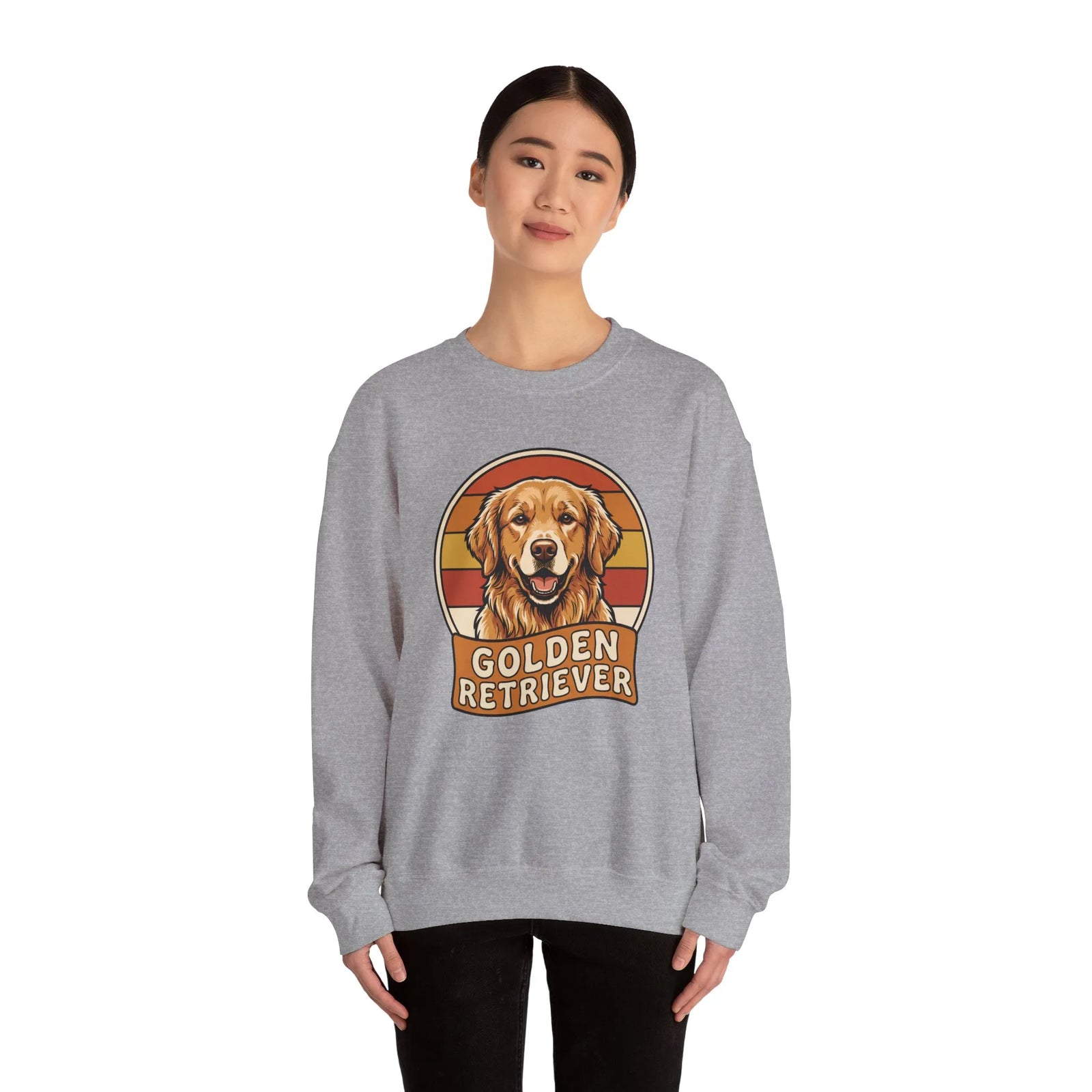 Golden Retriever Retro 70s Sunset Sweatshirt - Heavy Blend Fleece Crewneck - Unisex Ash