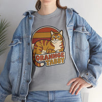 Retro 70s Sunset Orange Tabby T-Shirt - Heavyweight 100% Cotton Classic Fit - Unisex Off White