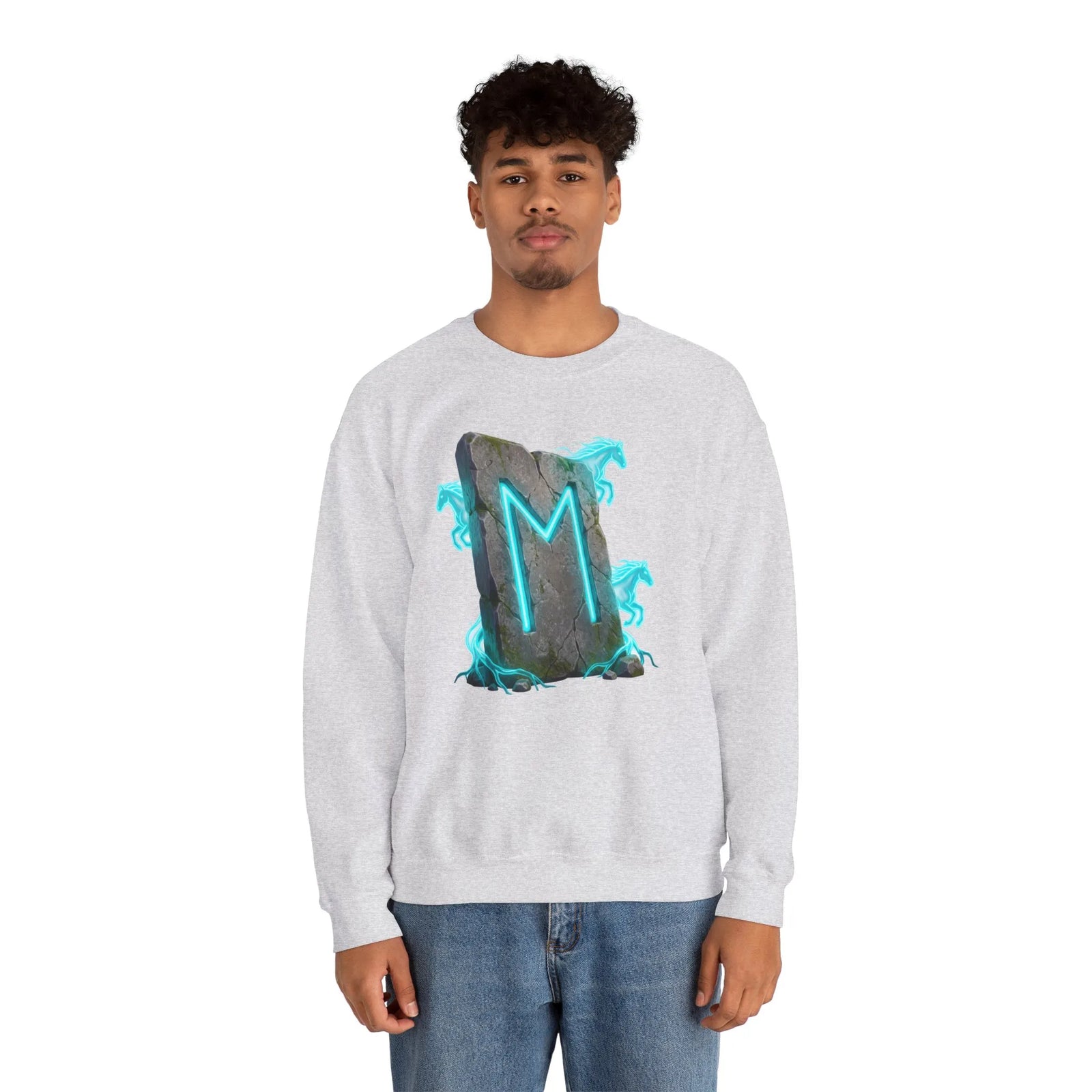 Ehwaz Rune Spirit Horse Sweatshirt - Heavy Blend Classic Fit Crewneck - Unisex White