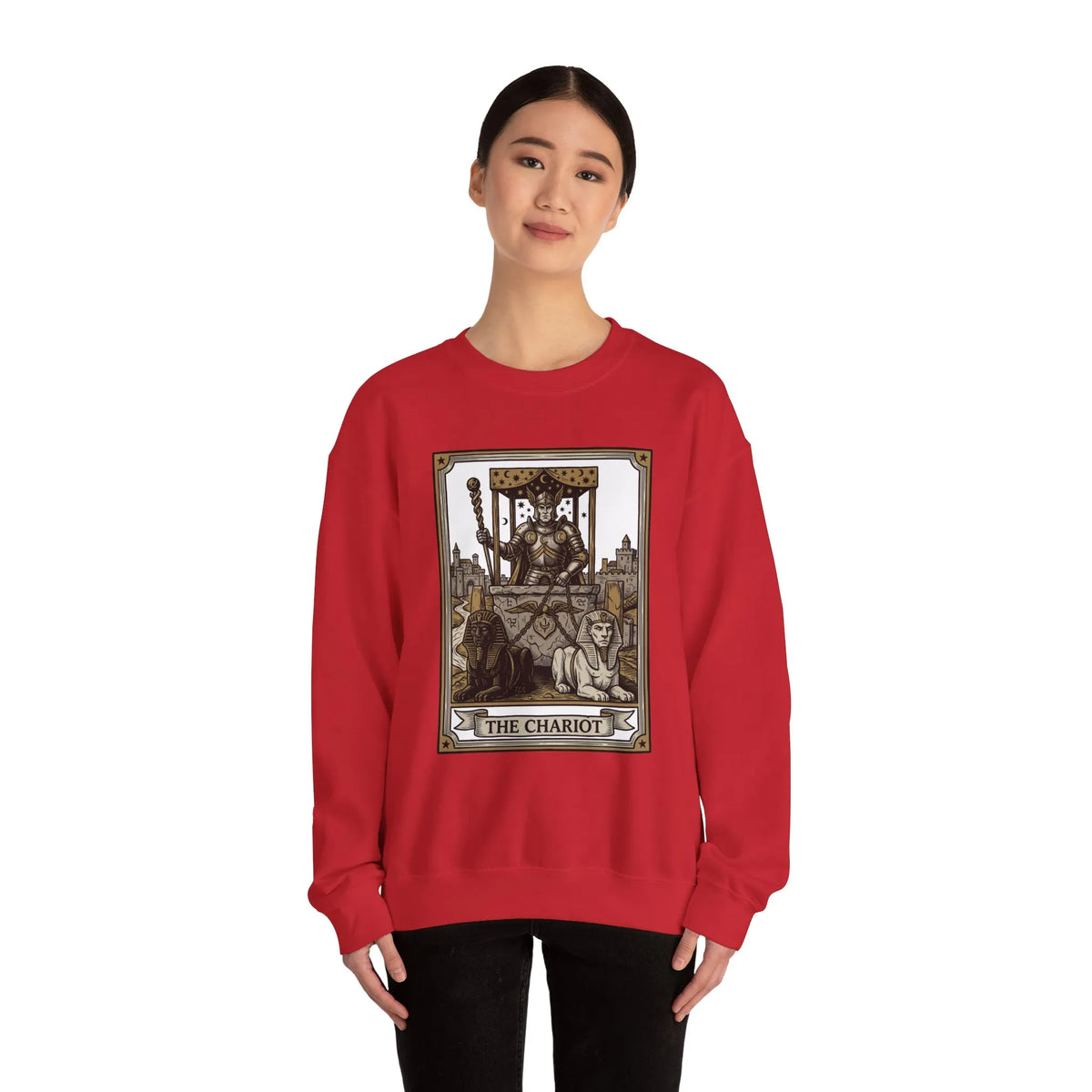 The Chariot Tarot Card Sweatshirt - Heavy Blend Cotton-Poly Crewneck - Unisex White