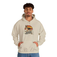 German Shepherd Retro Sunset Hoodie - Soft Cotton-Poly Blend Fleece - Unisex White