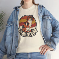 Calico Cat Retro Sunset Graphic T-Shirt - Heavyweight Classic Fit Tee - Unisex White