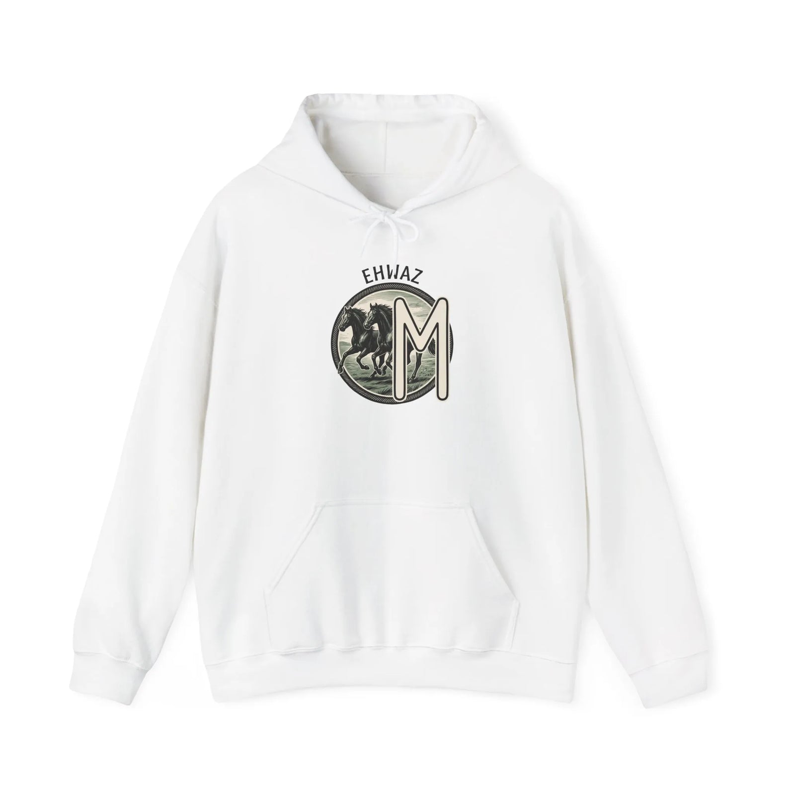 Ehwaz Divine Twins Horse Rider Hoodie - Medium-Heavy Cotton Blend Hoodie - Unisex White