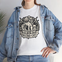 Rocker Cat Skull Throne Graphic T-Shirt - Heavy Cotton Classic Fit Tee - Unisex White