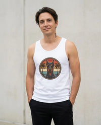 Doberman Cool Dogs 70s Sunset Tank Top - Lightweight Airlume Combed Cotton Jersey - Unisex Athletic Heather