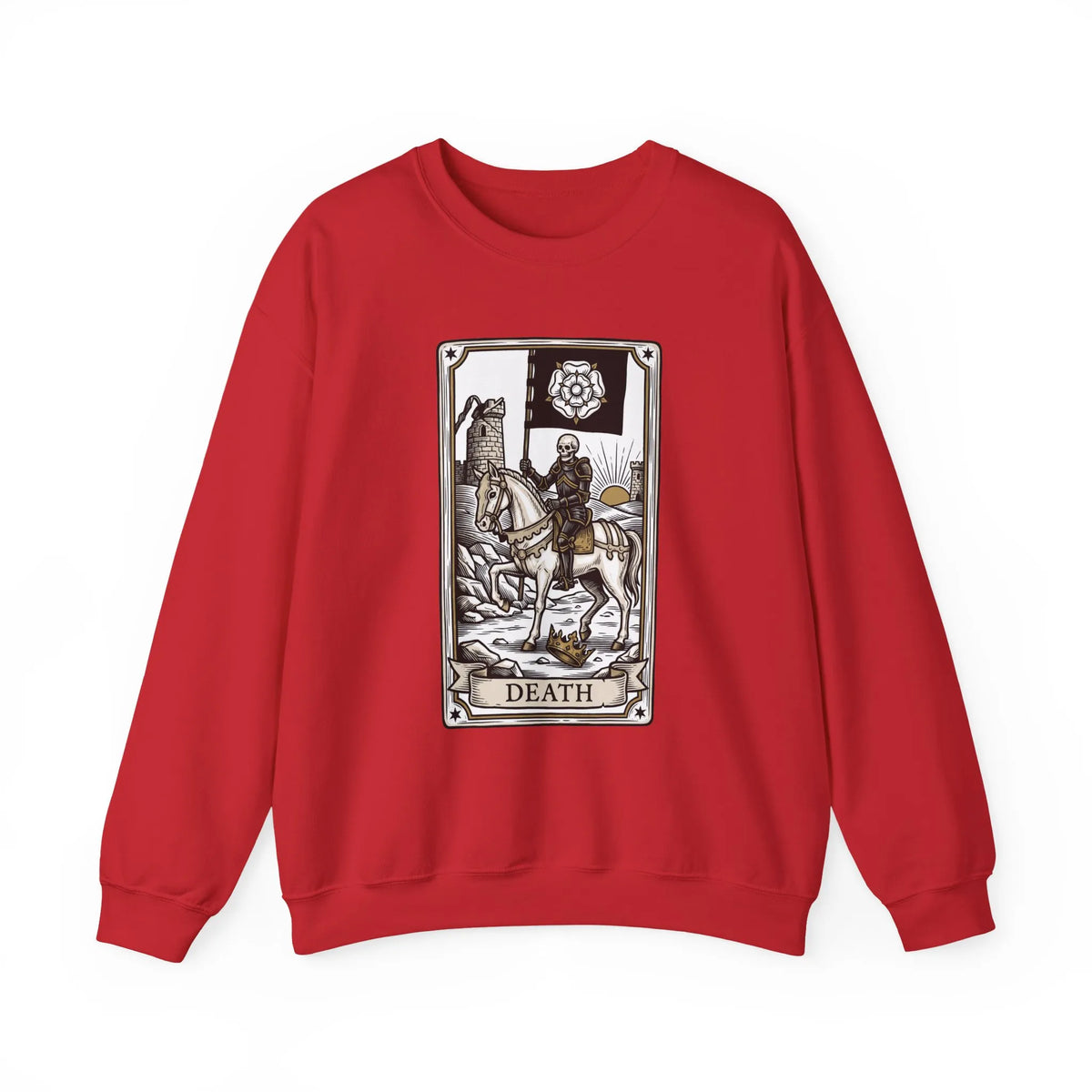 Tarot Death Card Graphic Sweatshirt - Heavy Blend Classic Fit Crewneck - Unisex White