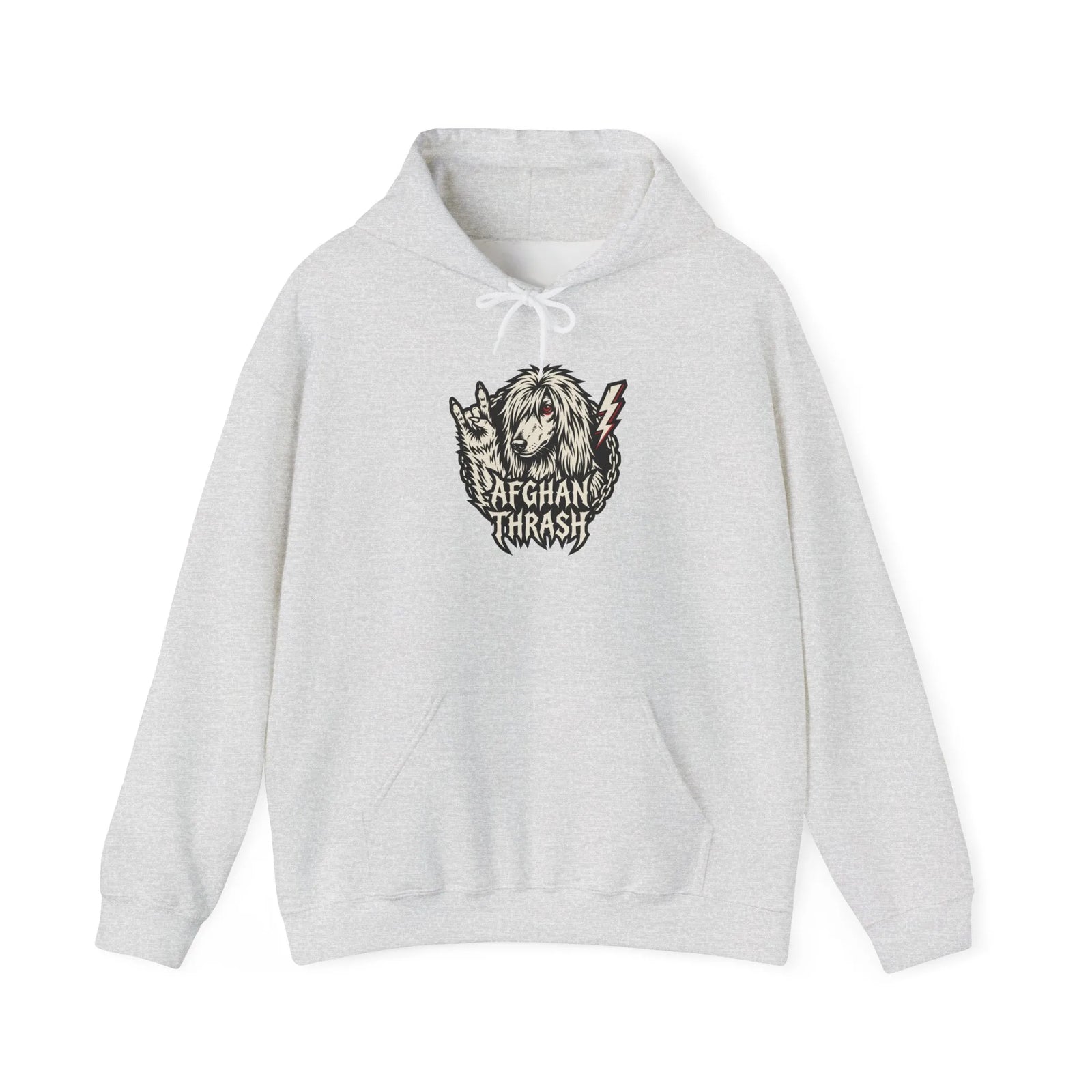 Headbanger Metal Dog Graphic Hoodie - Warm Cotton Blend Pullover - Unisex Ash
